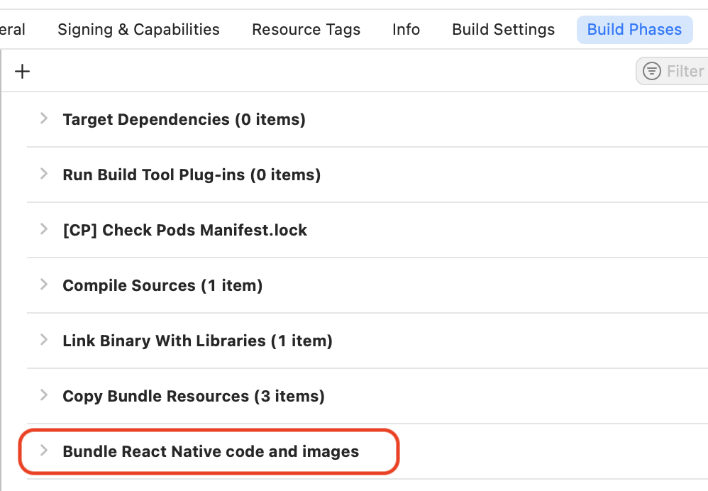 Bundle React Native code and images build phase